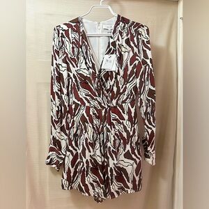 REISS NWT Abstract Print Romper Long Sleeve Lined Pockets Zip Back 0 Summer